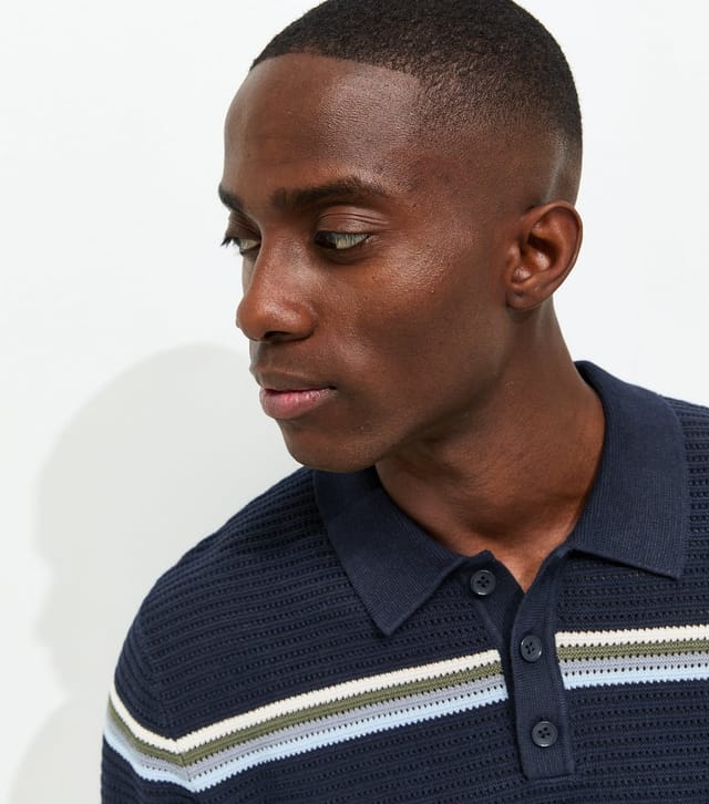 jack & jones Men's Navy Striped Knit Polo Jumper Jack & Jones New Look - 2