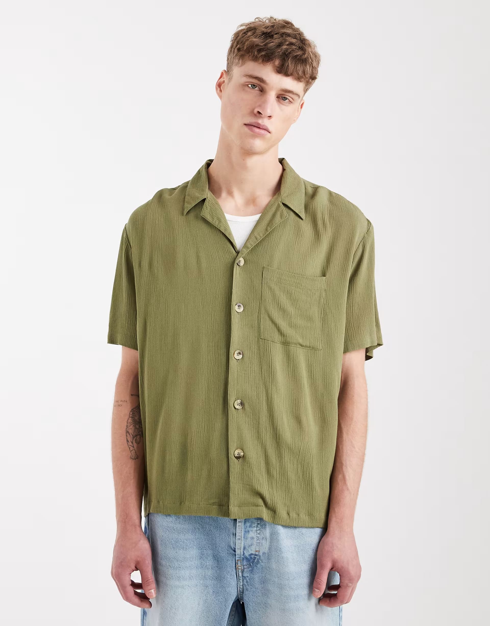ASOS Aray short sleeve revere beach shirt in khaki