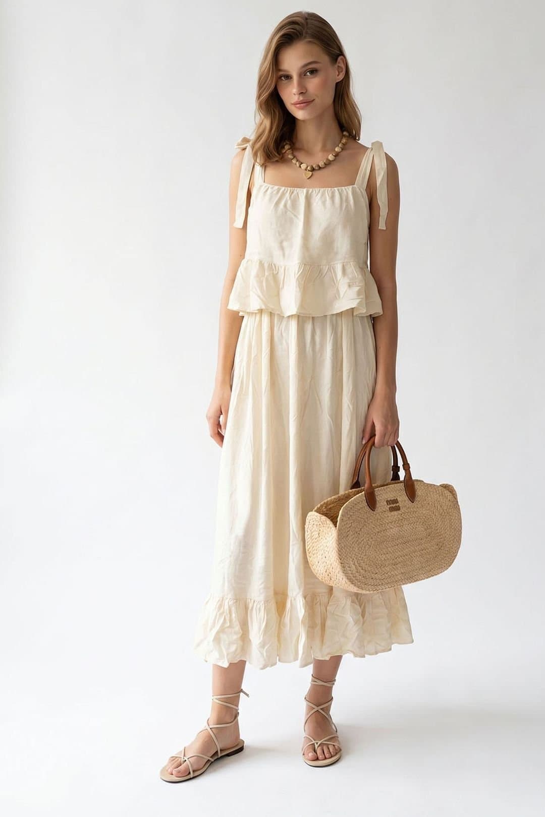 MixRay MixRay Women's Sleeveless A-line Midi Dress in Cream