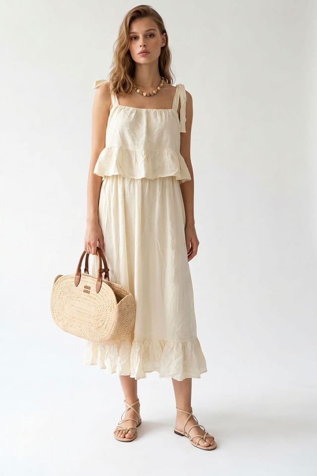 MixRay MixRay Women's Sleeveless A-line Midi Dress in Cream - 2