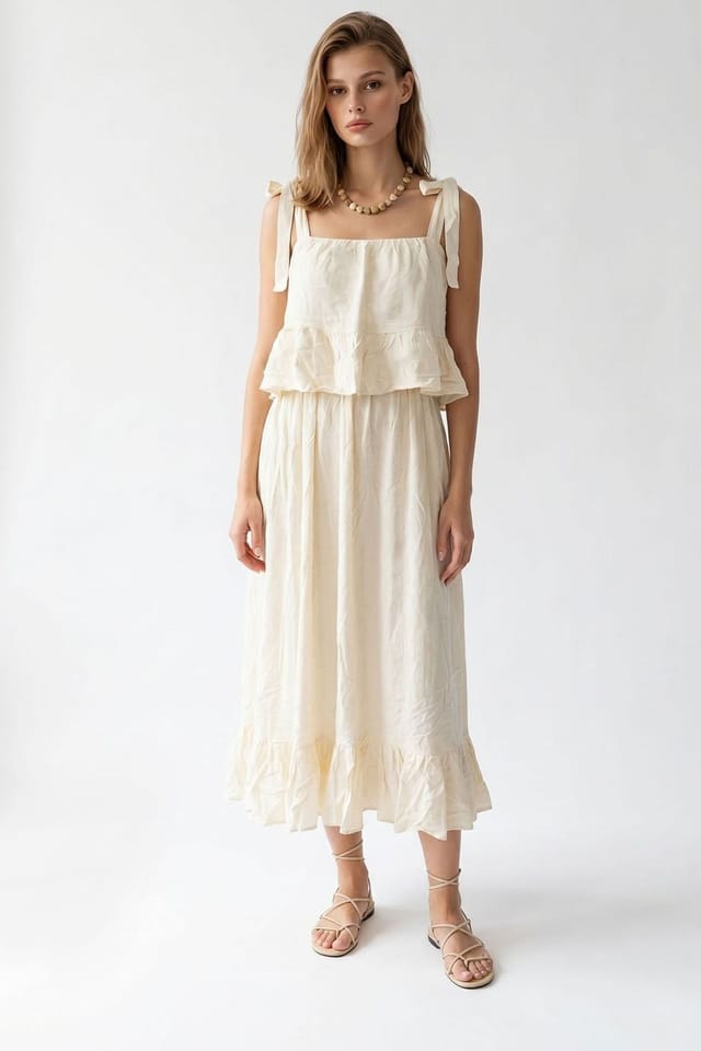 MixRay MixRay Women's Sleeveless A-line Midi Dress in Cream - 3