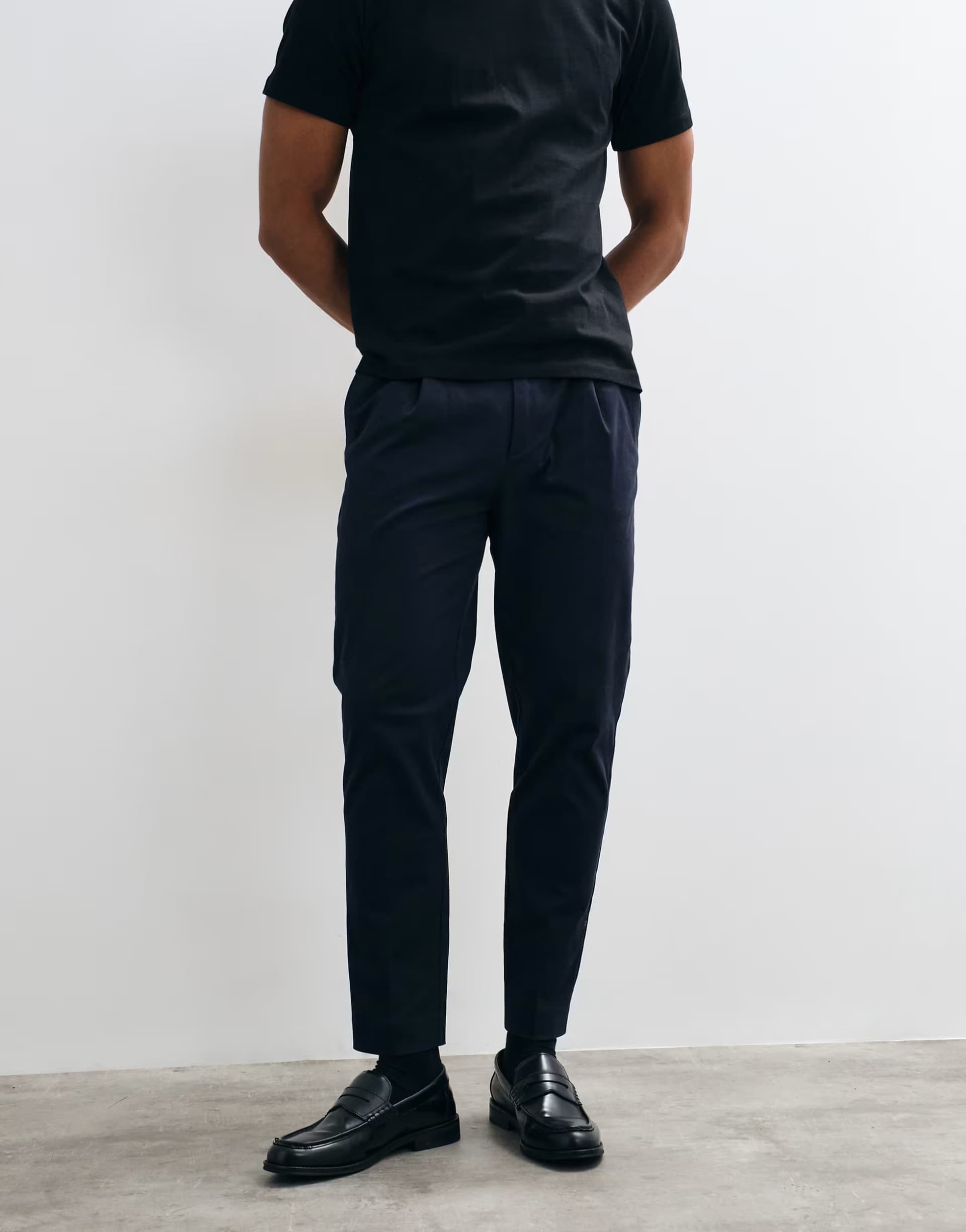 ASOS ASOS DESIGN tailored cotton rich tapered chino trousers in navy