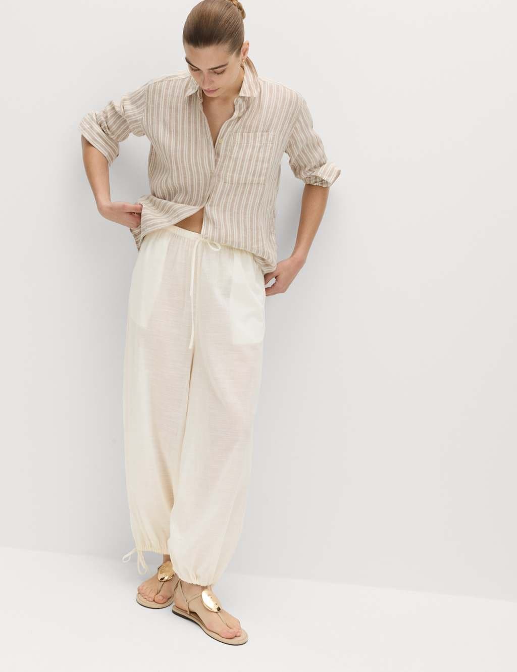 Marks & Spencer M&S Ivory Pure Cotton Beach Trousers
