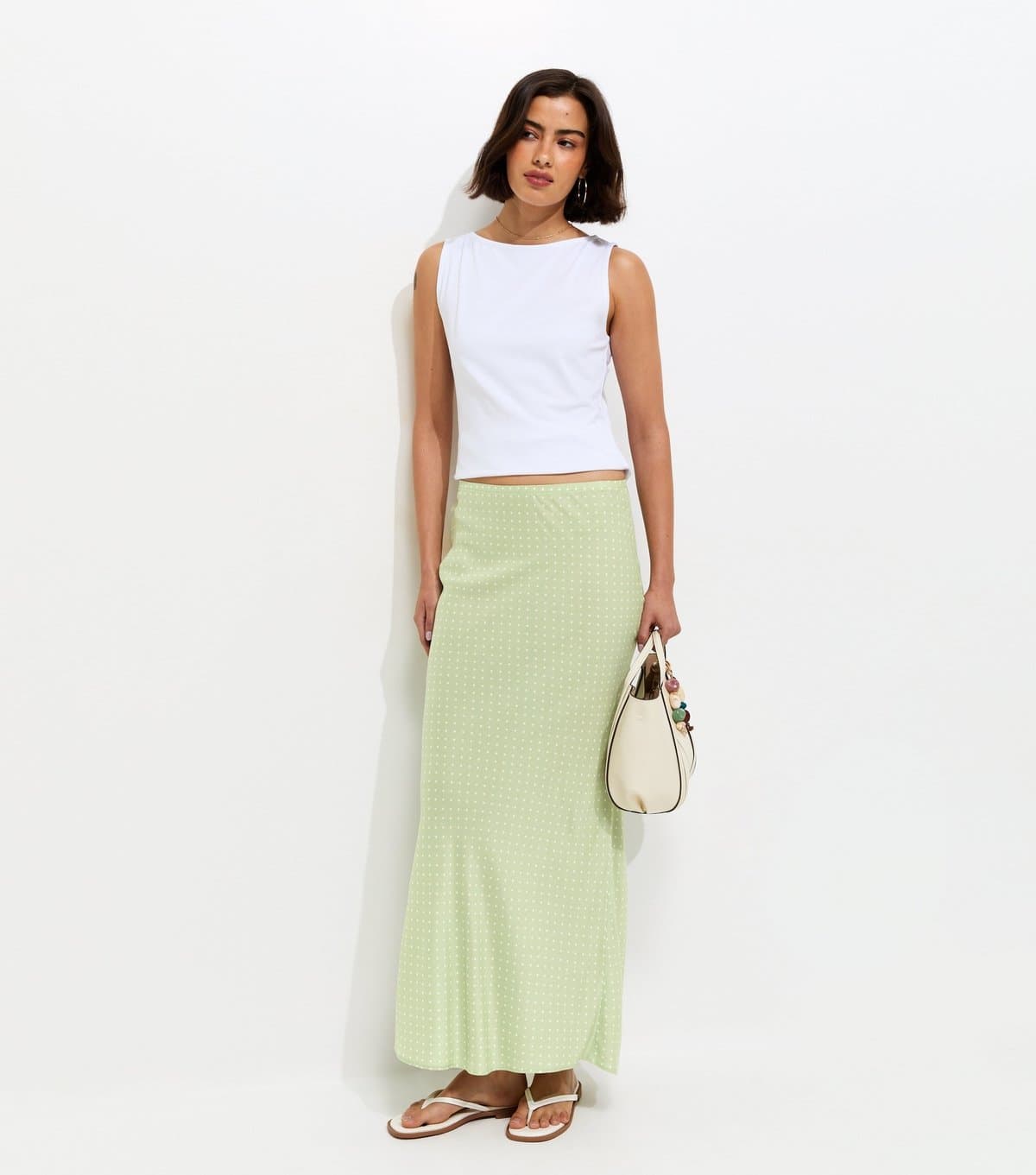 New Look Women's Green Spot Print Bias Cut Midi Skirt New Look