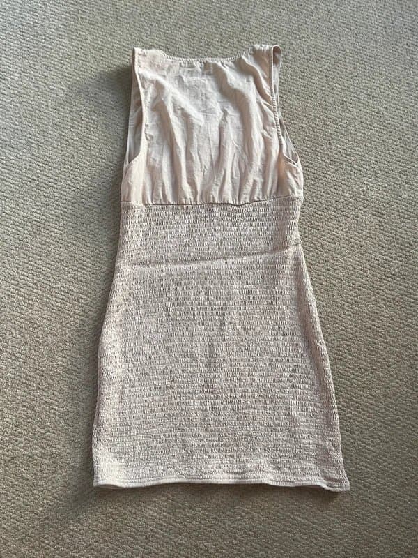 Bershka Beige ruched sleeveless bow bershka dress