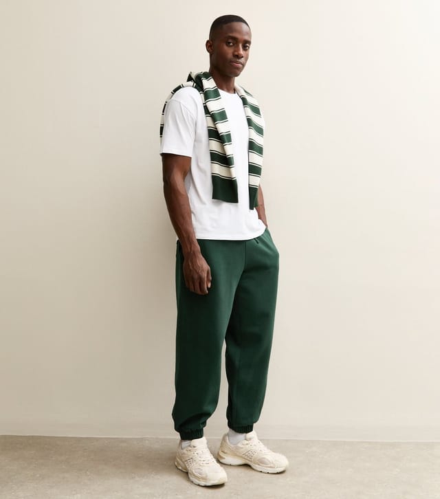 New Look Men's Dark Green Oversized Cuffed Ankle Joggers New Look - 2