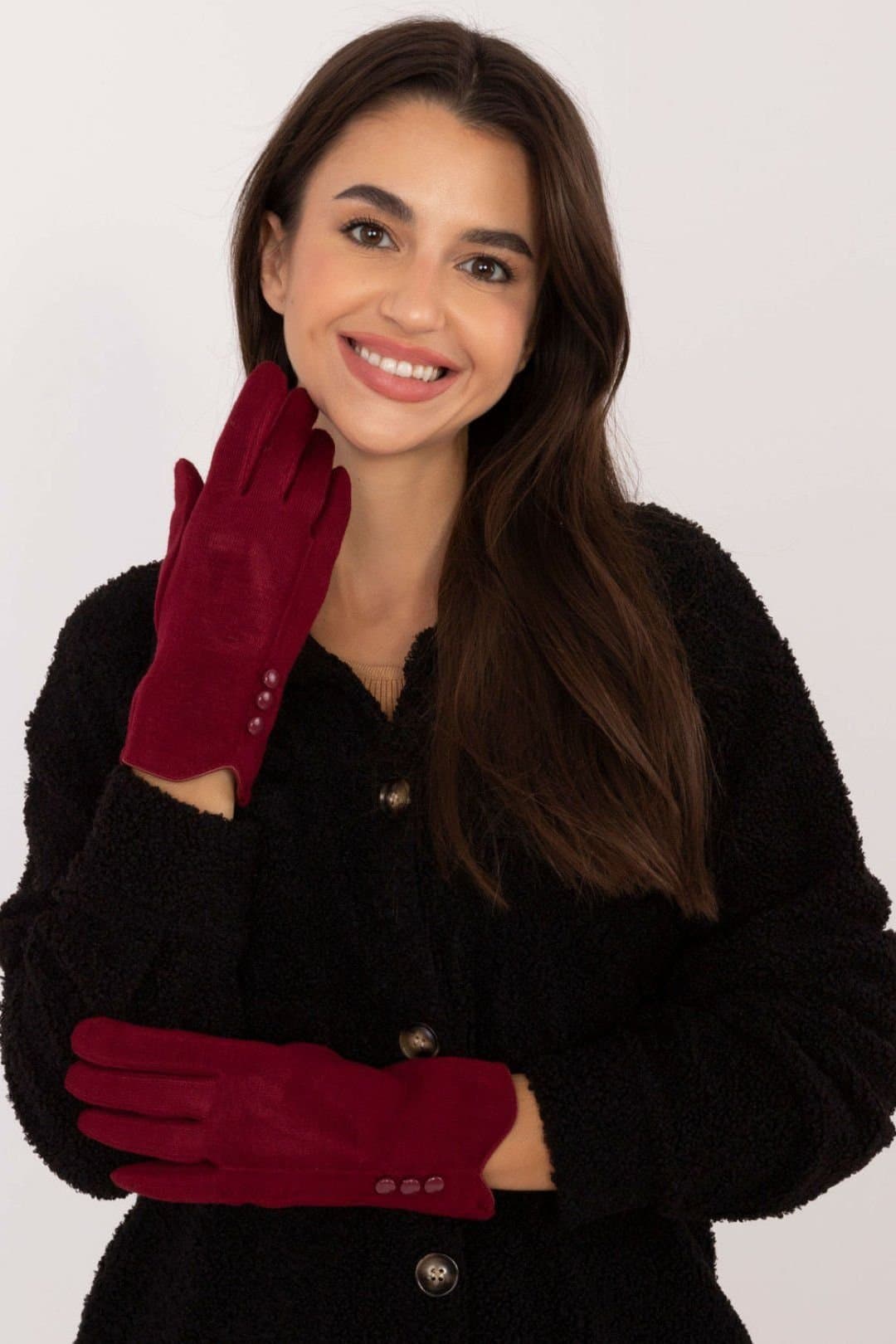 Love Lace Love Lace Women's Insulated Touchscreen Gloves with Wrist Buttons & Flower Detail in Red