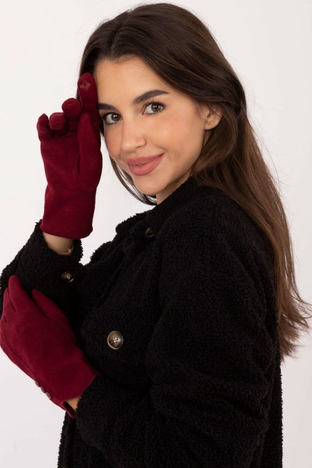 Love Lace Love Lace Women's Insulated Touchscreen Gloves with Wrist Buttons & Flower Detail in Red - 2