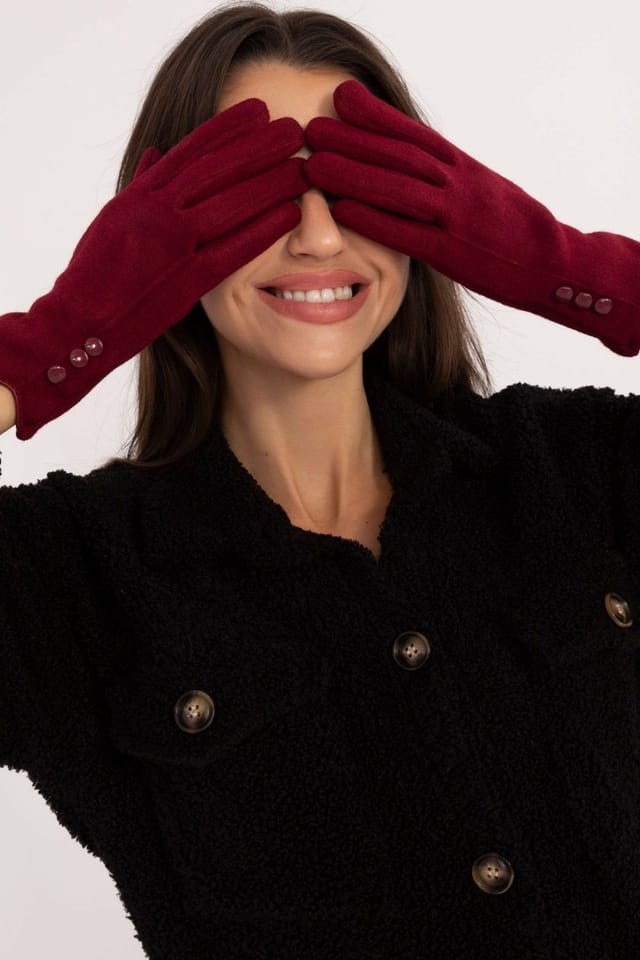 Love Lace Love Lace Women's Insulated Touchscreen Gloves with Wrist Buttons & Flower Detail in Red - 3