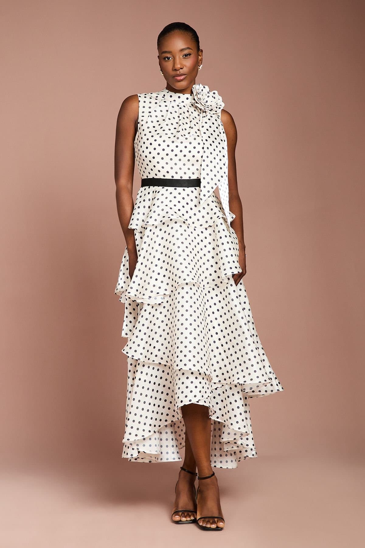 Coast Coast Women's Polka Dot Tiered Organza Midi Dress in Mono
