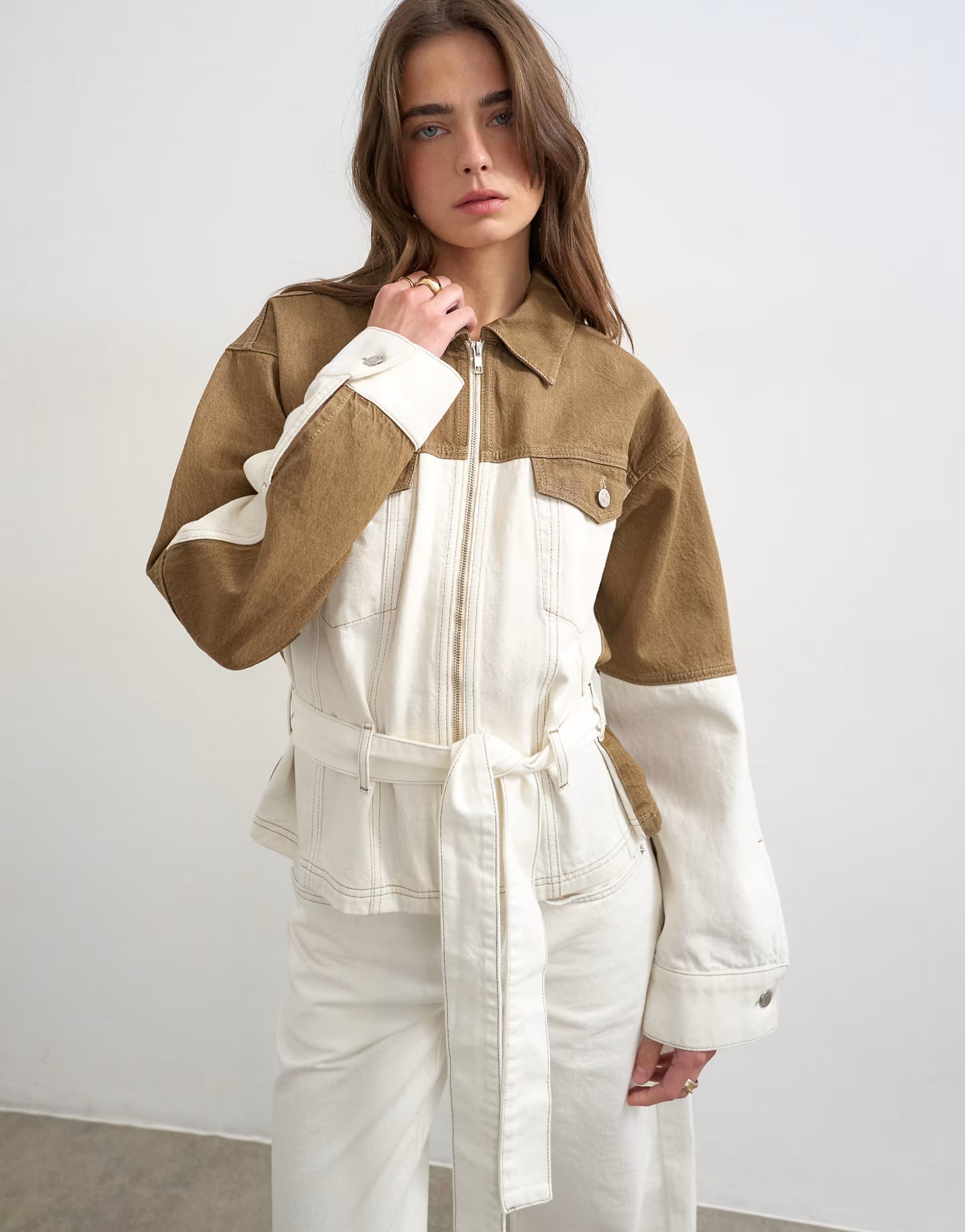 ASOS Topshop two-toned co-ord in ecru and brown