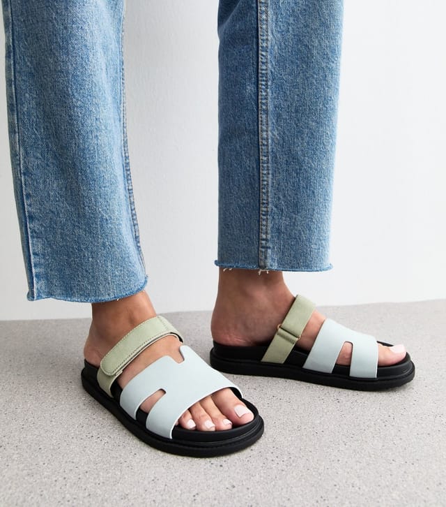 New Look Women's Blue Faux Leather Chunky Strap Sandals Vegan New Look - 2