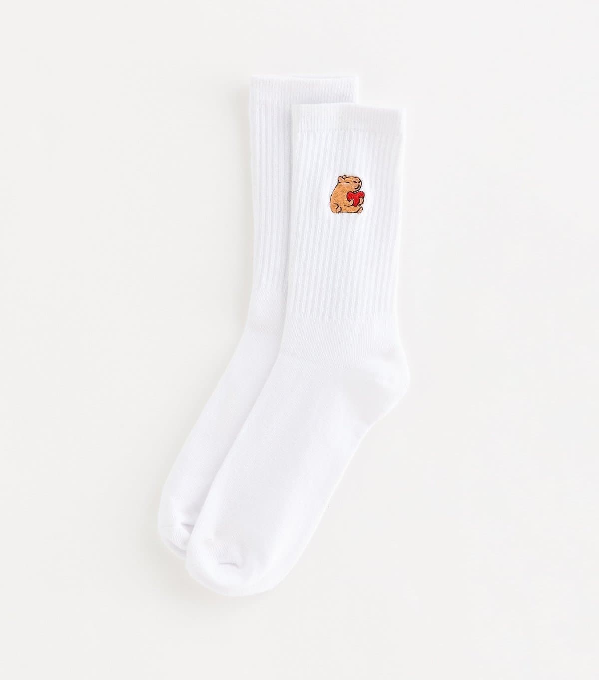 New Look New Look White Embroidered Capybara Tube Socks