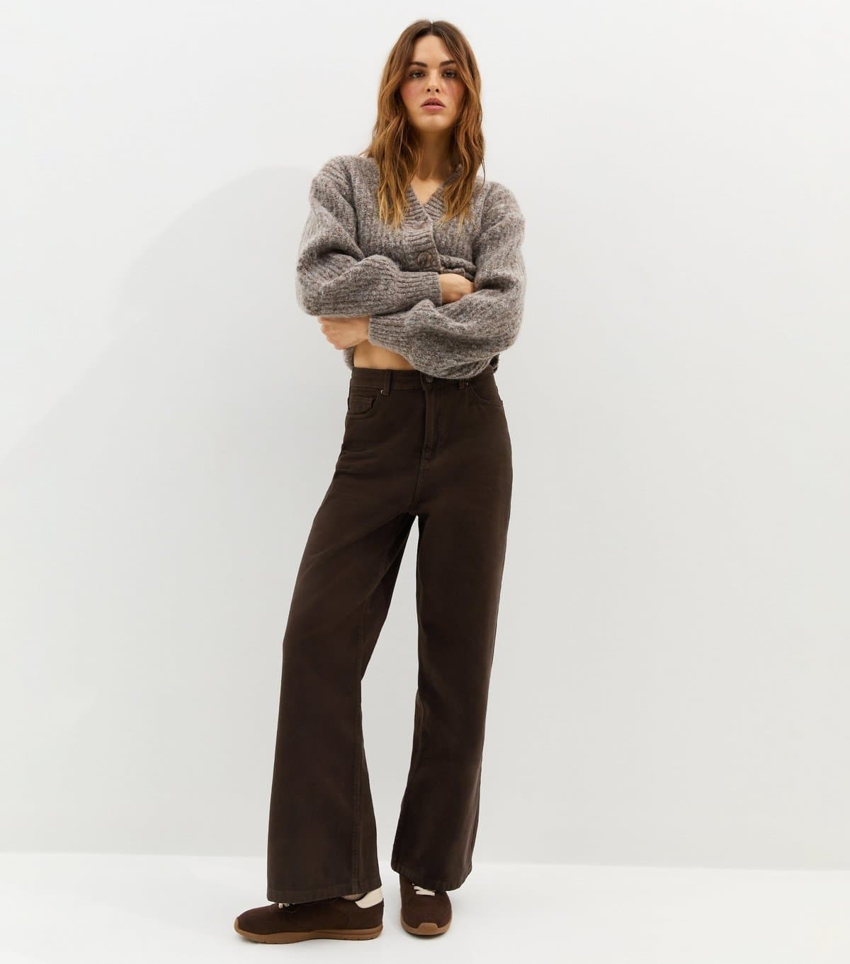 New Look New Look Dark Brown High Waisted Wide Leg Jeans