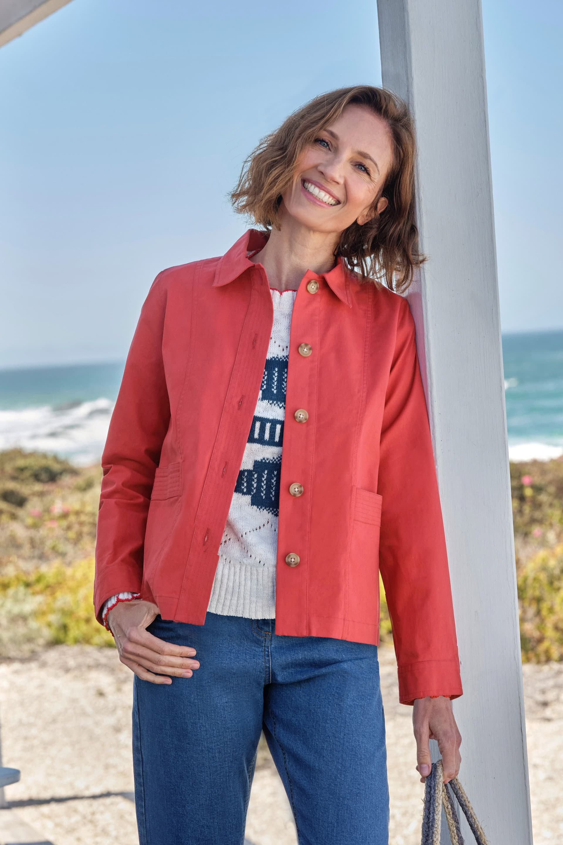 WoolOvers WoolOvers Women's Stitch Pocket Cotton Jacket in Red