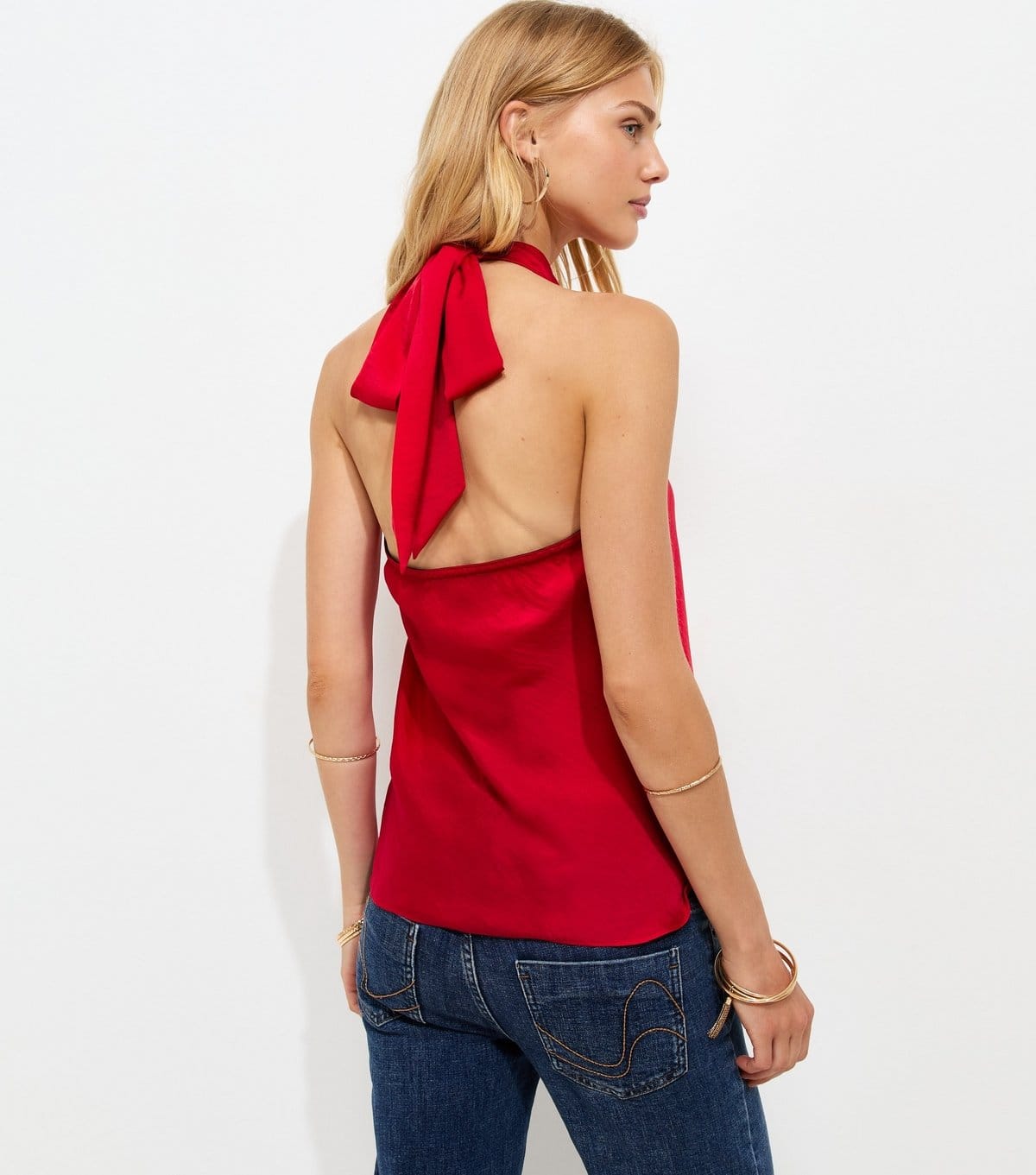 New Look Women's Red Cowl Neck Satin Halter Top New Look - 4