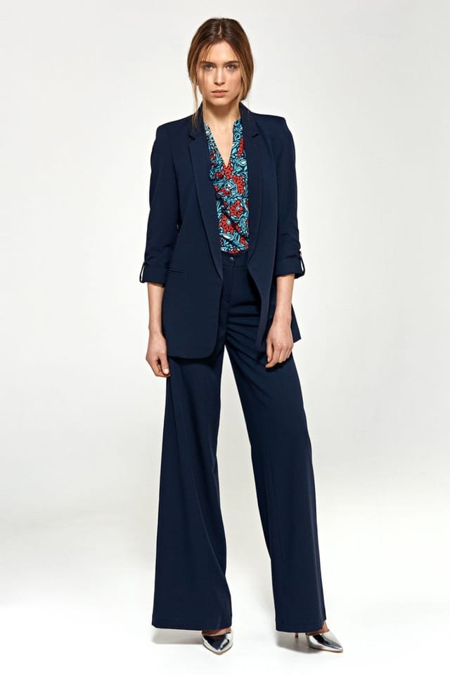 Love Lace Love Lace Women's Navy Flared Palazzo Trousers with Pockets in Blue - 2