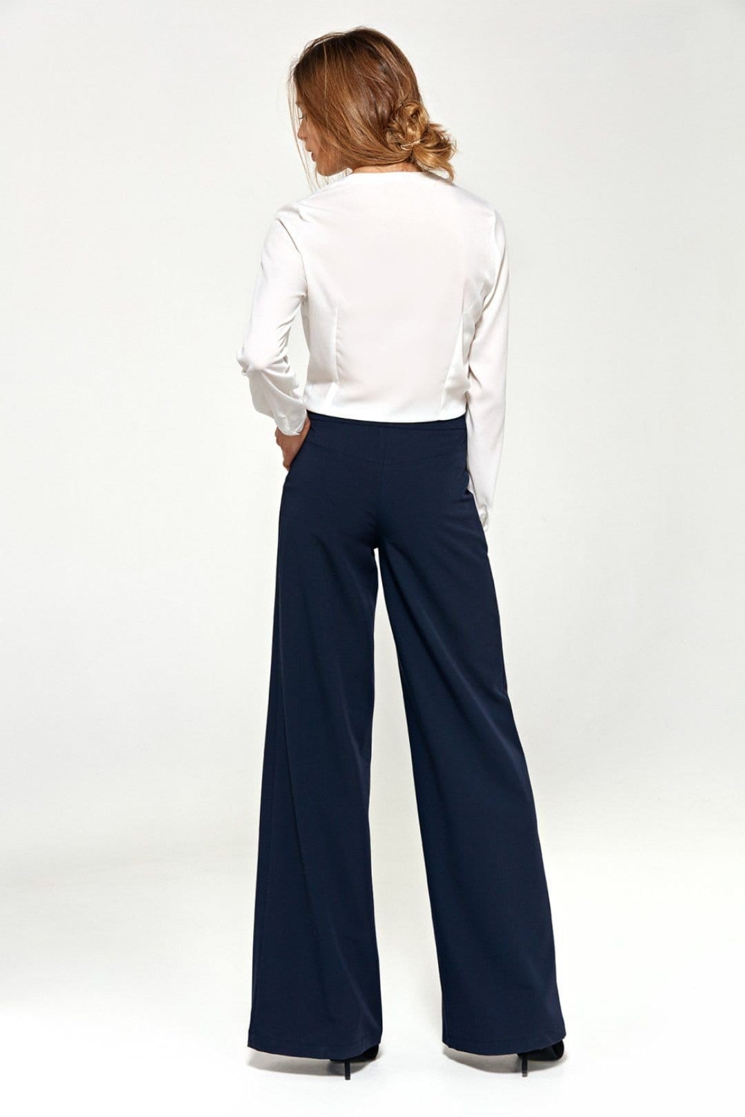 Love Lace Love Lace Women's Navy Flared Palazzo Trousers with Pockets in Blue - 4