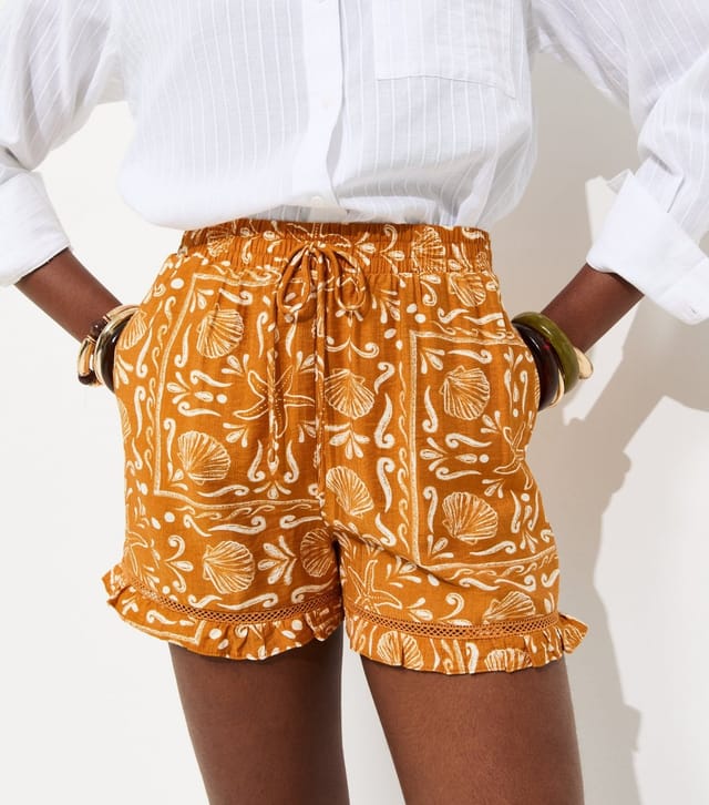 New Look Women's Yellow Shell Print Ruffle Trim Shorts New Look - 2