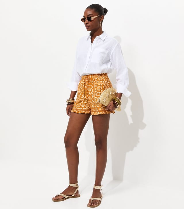 New Look Women's Yellow Shell Print Ruffle Trim Shorts New Look - 3