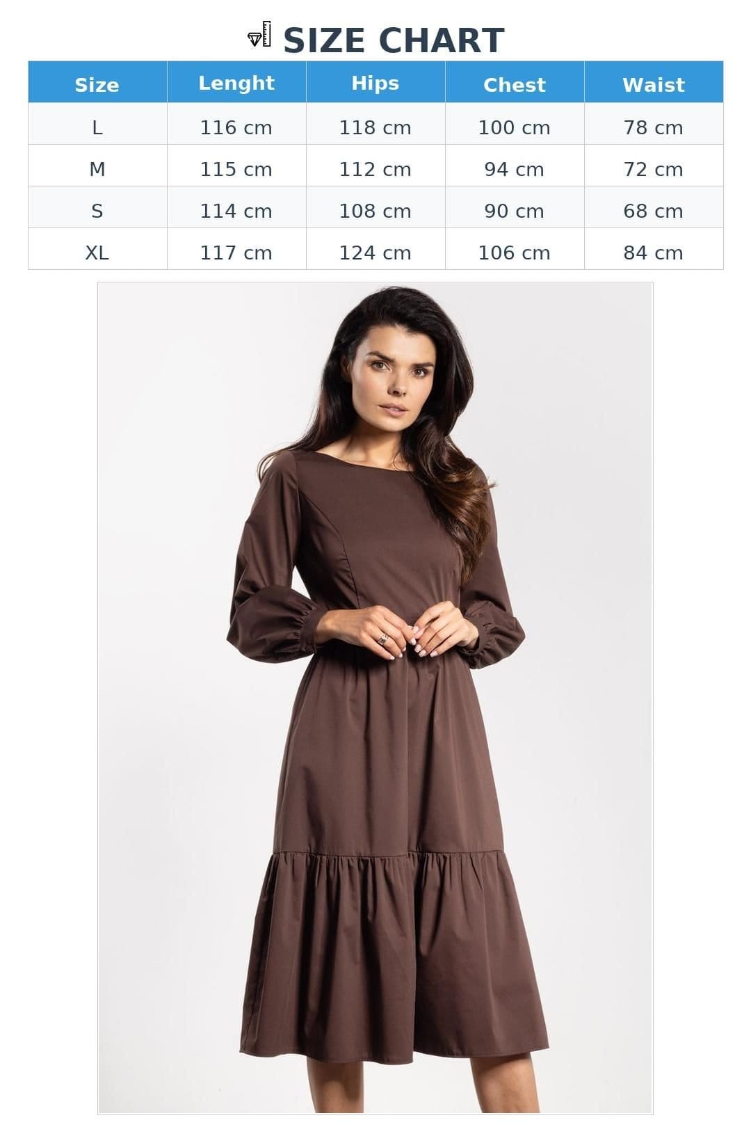 Love Lace Love Lace Women's Elegant Flared Midi Dress with Ruffle Sleeve in Brown - 4