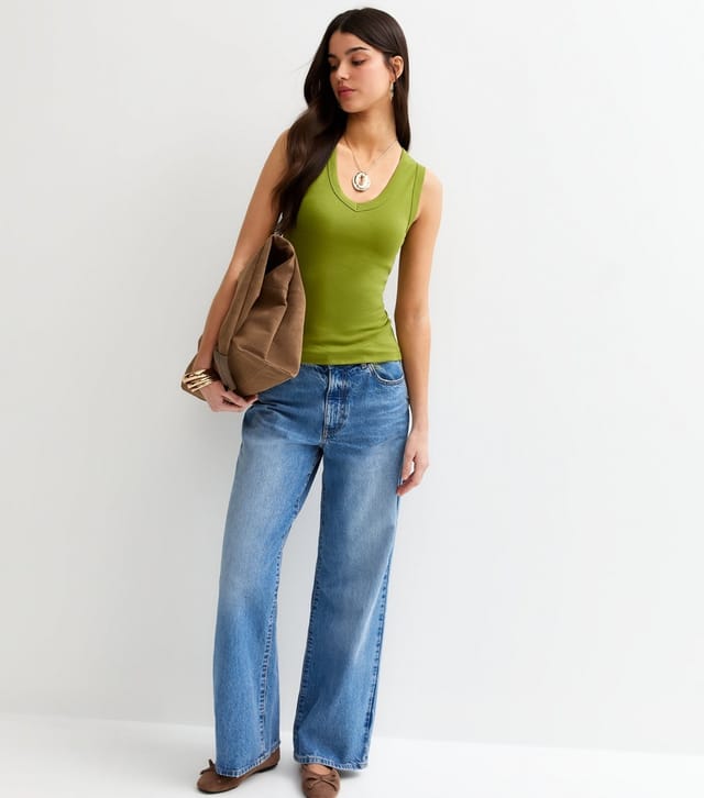 New Look Women's Dark Khaki Jersey V-Neck Vest New Look - 3