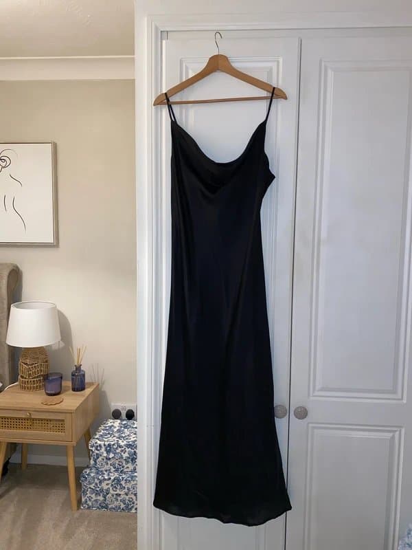 New Look Black satin slip dress UK12