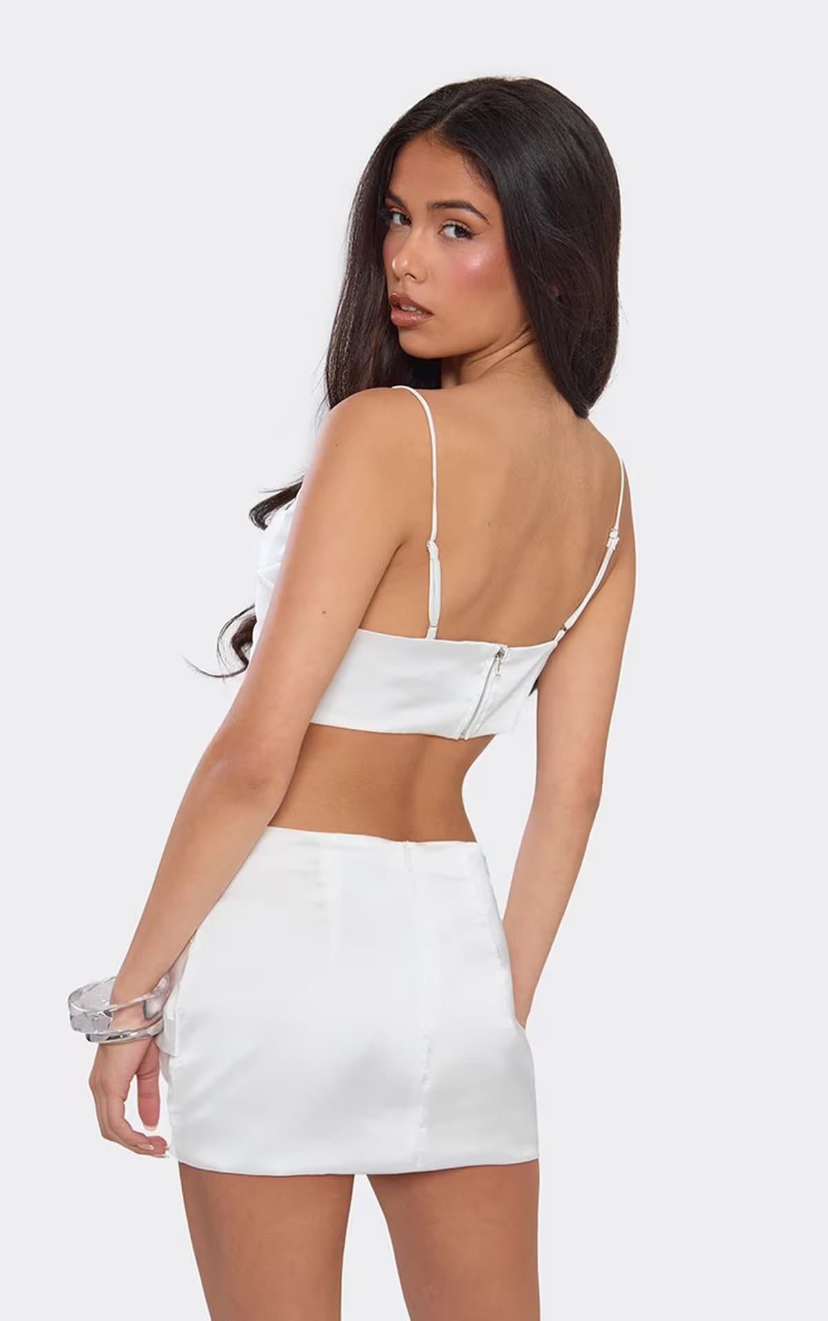 EGO Strappy Cowl Neck Top In White Satin, Women's Size UK 6