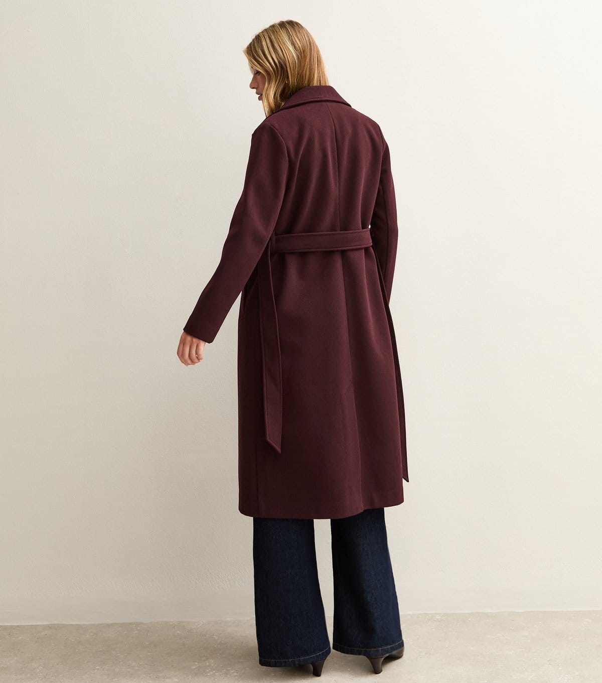New Look Women's Burgundy Unlined Longline Belted Coat New Look - 4