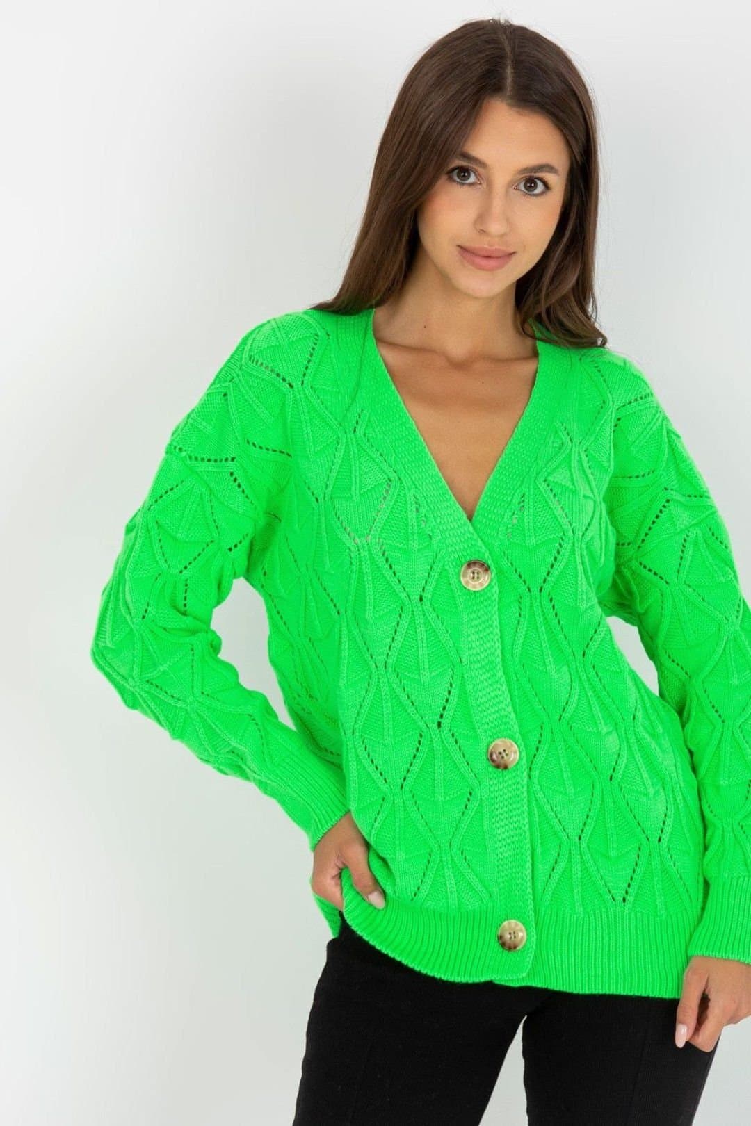 Love Lace Love Lace Green Openwork Button Cardigan Sweater