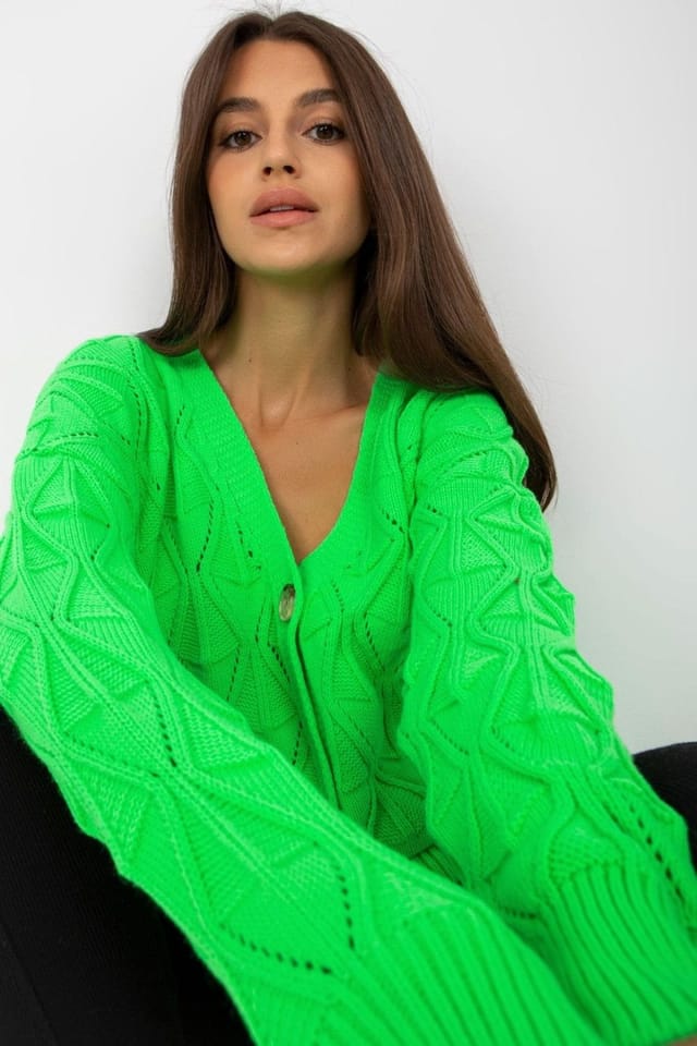 Love Lace Love Lace Women's Openwork Button Cardigan Sweater in Green - 2