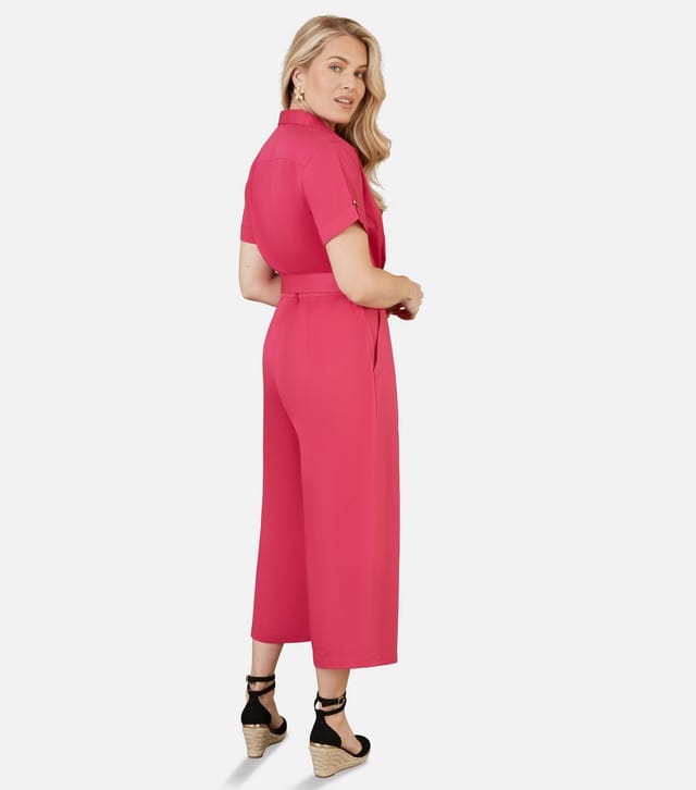 Yumi Women's Pink Twill Cropped Jumpsuit Yumi New Look - 3
