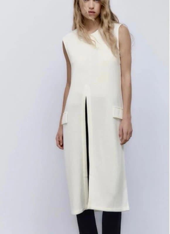 Zara 🤍 Zara Cream Knit Sleeveless MIDI Dress Utility Pockets Minimalist UK 8 New With Tags
