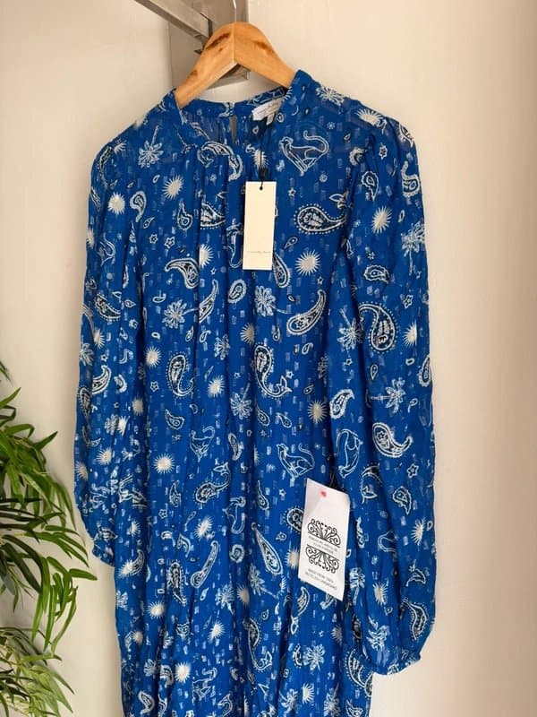 Never Fully Dressed Stunning Cobalt Blue Never Fully Dressed Wild Paisley Metallic Maxi Dress Size 10 RRP £149
