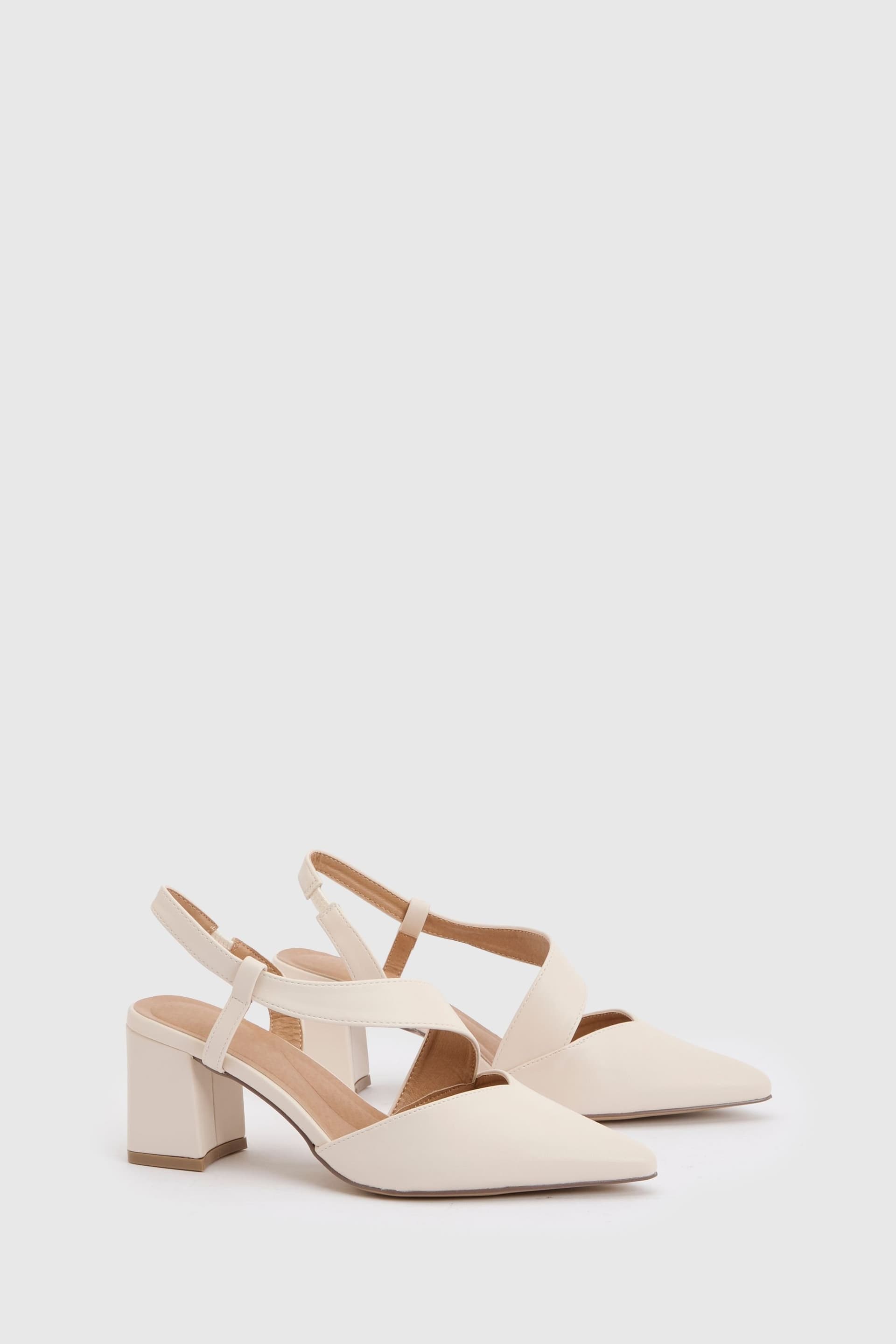 Wallis Wallis Women's Wide Fit Eve Asymmetric Strap Block Heel Pointed Comfort Sock Court Shoes in Bone