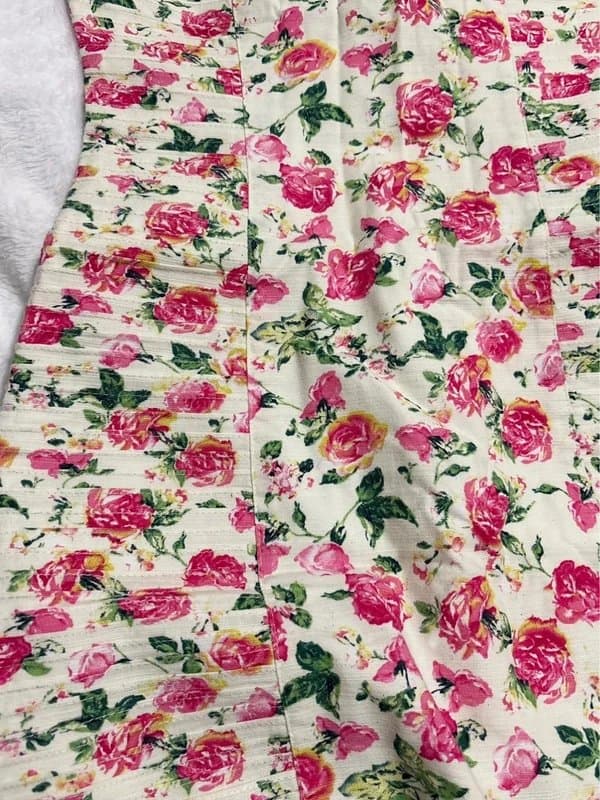 Vintage Dressing white and pink floral strapless sweetheart neckline ruched corset dress 4 6 coquette