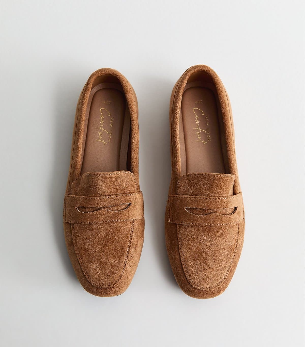 New Look Women's Tan Faux Suede Flat Penny Loafers Vegan New Look