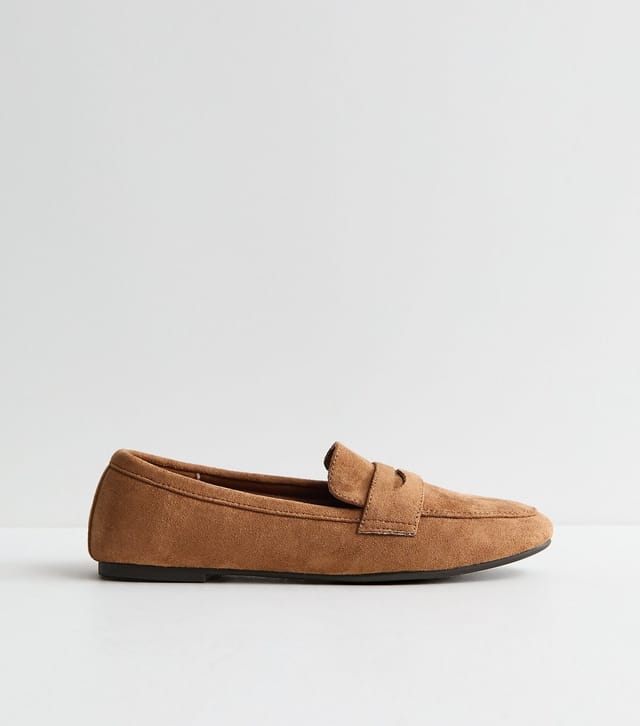 New Look Women's Tan Faux Suede Flat Penny Loafers Vegan New Look - 3