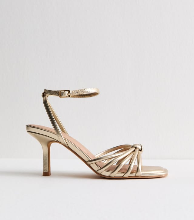New Look Women's Gold Faux Leather Knot Detail Low Stiletto Sandals Vegan New Look - 3