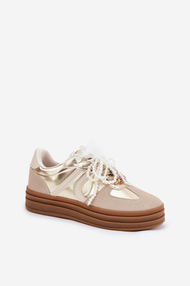 Love Lace Love Lace Women's Stylish Platform Sport Sneakers with Charm Laces Suede Comfort in Beige - 2
