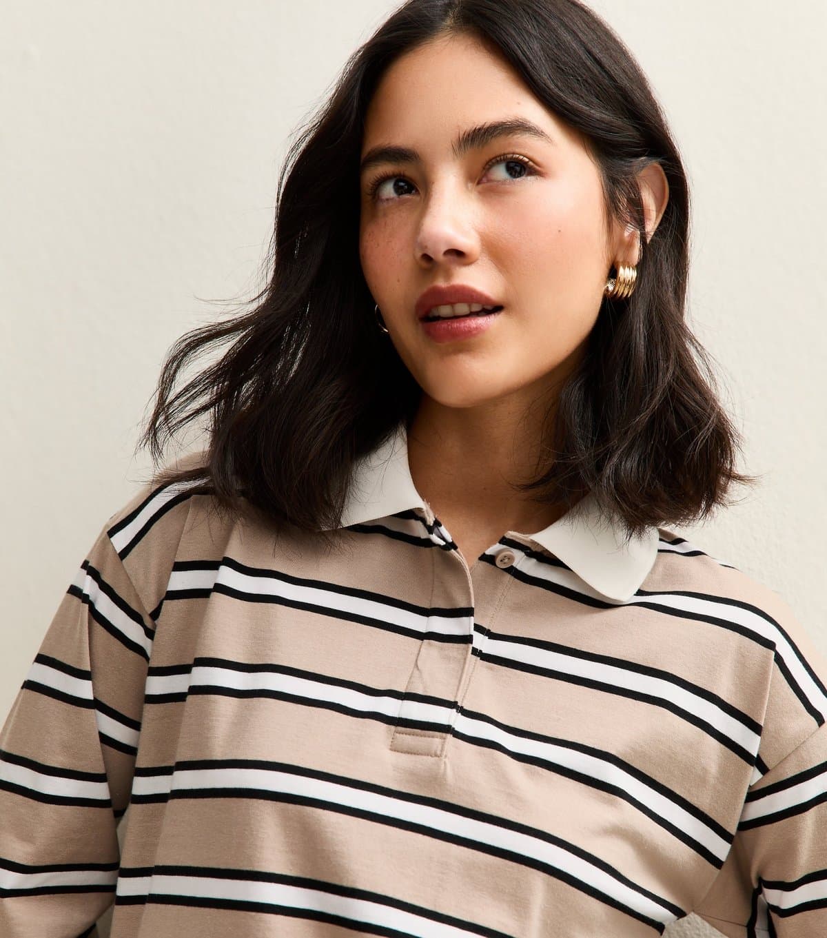 New Look Women's Cream Striped Long Sleeve Rugby Top New Look