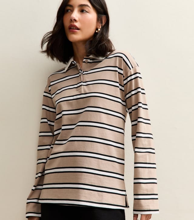 New Look Women's Cream Striped Long Sleeve Rugby Top New Look - 2