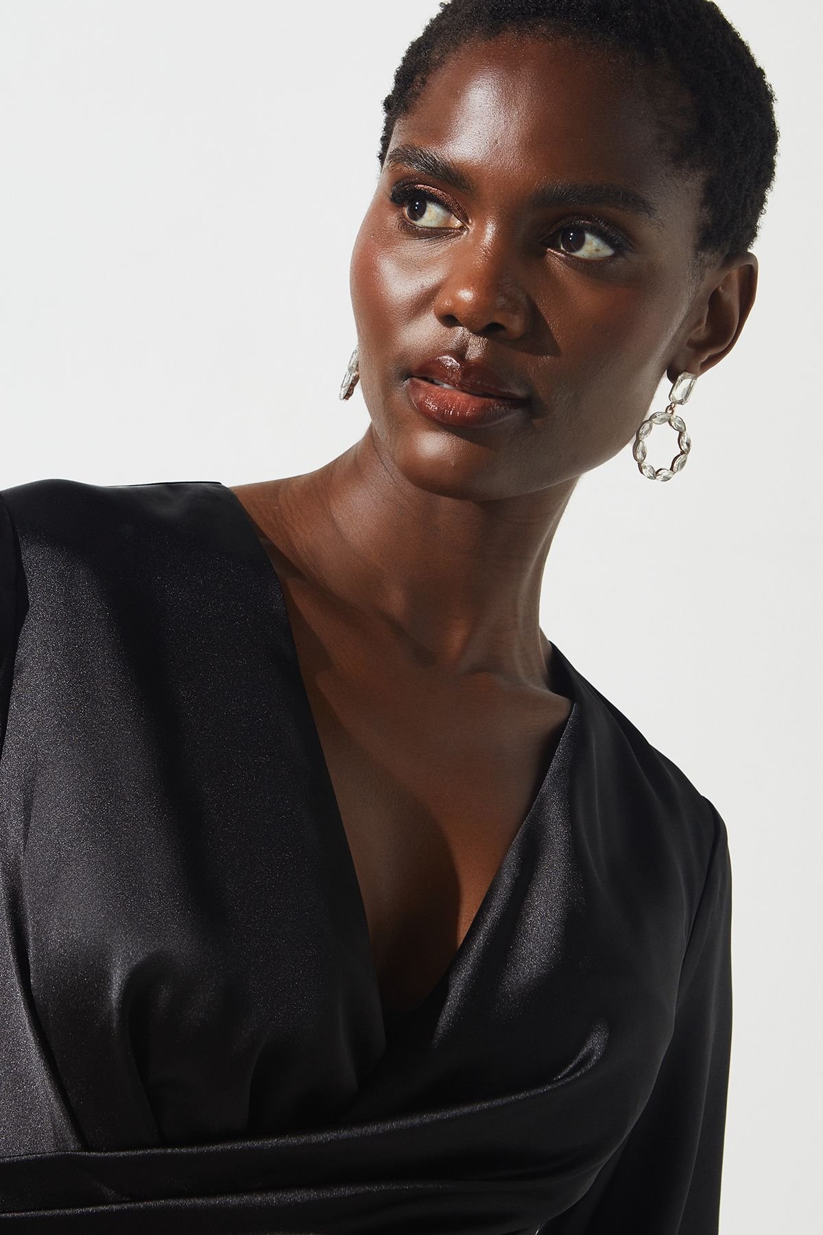 Coast Coast Women's Satin Fringe Hem Wrap Waist Midi Dress in Black - 3