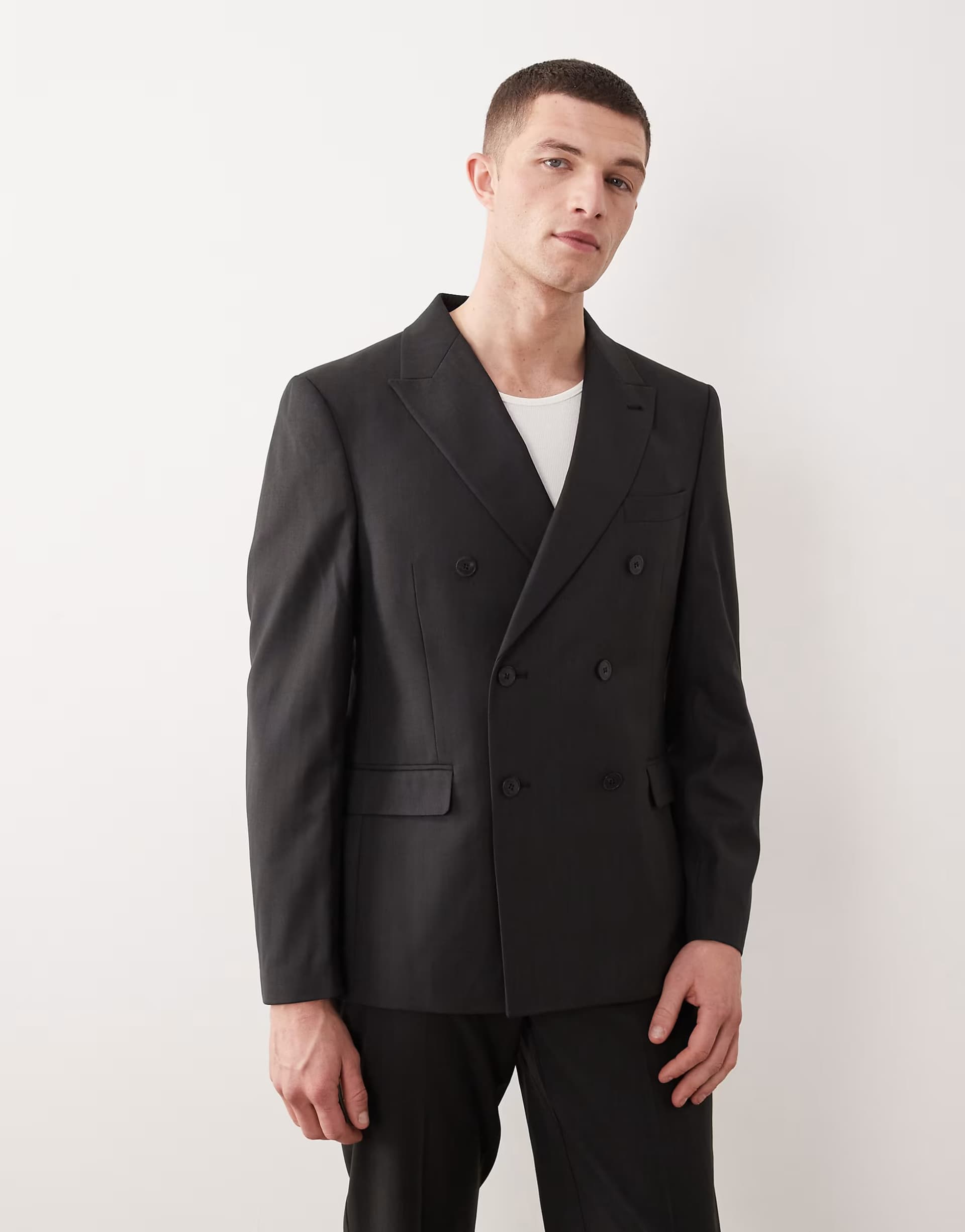 ASOS ASOS DESIGN slim suit jacket in black subtle stripe