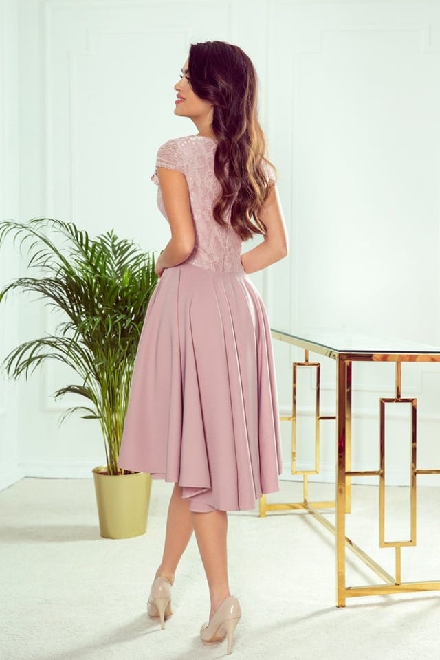 Love Lace Love Lace Women's Exclusive Asymmetrical Lace Evening Dress in Pink - 3