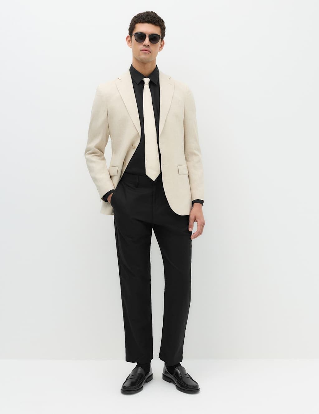 Marks & Spencer M&S Regular Fit Linen Blend Chinos Black