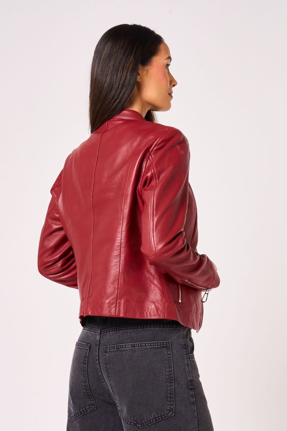 Barneys Originals Barneys Originals Women's Red Leather Racer Jacket - 4
