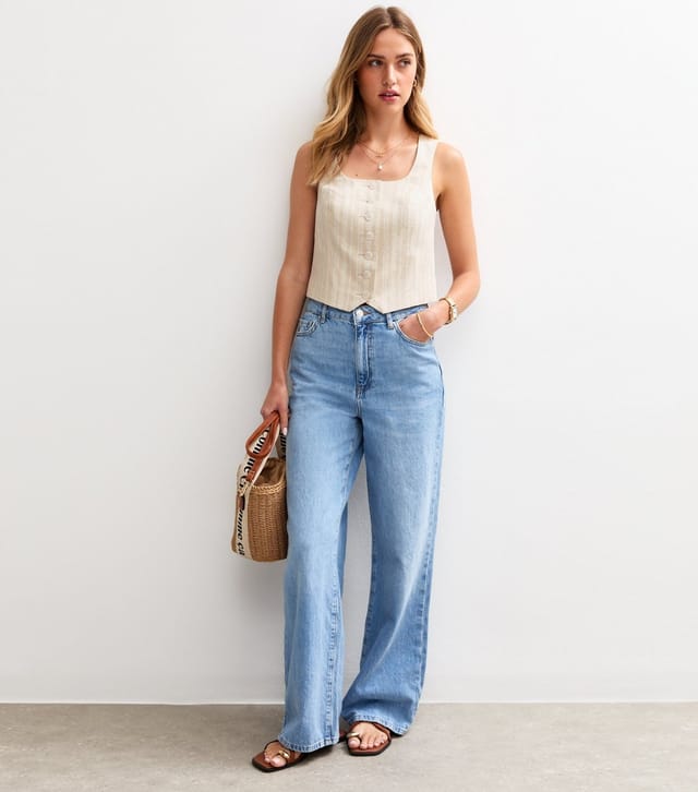 New Look Women's Cream Striped Scoop Neck Waistcoat New Look - 3