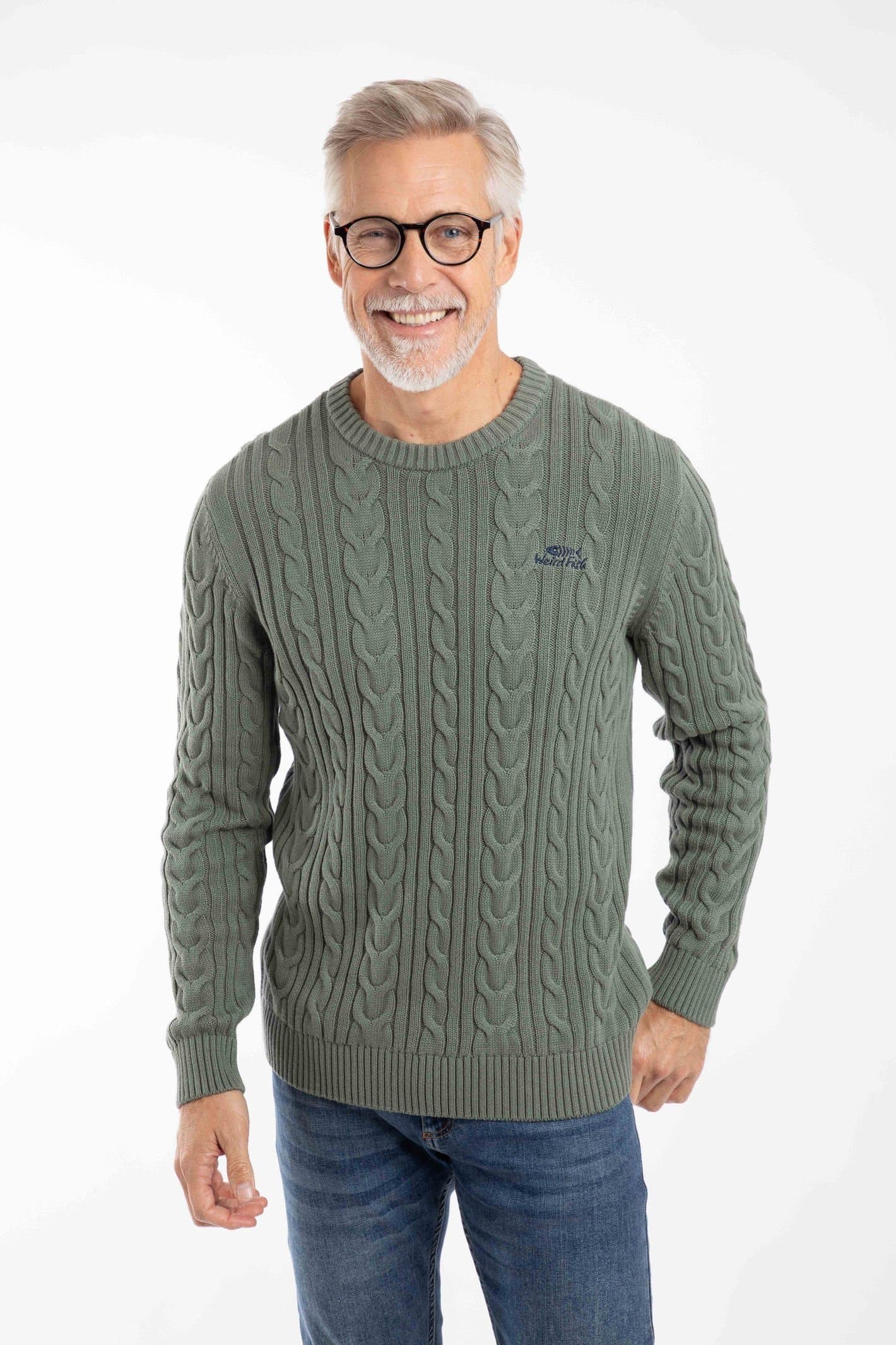 Weird Fish Weird Fish Men's Griffen Cable Knit Jumper in Green