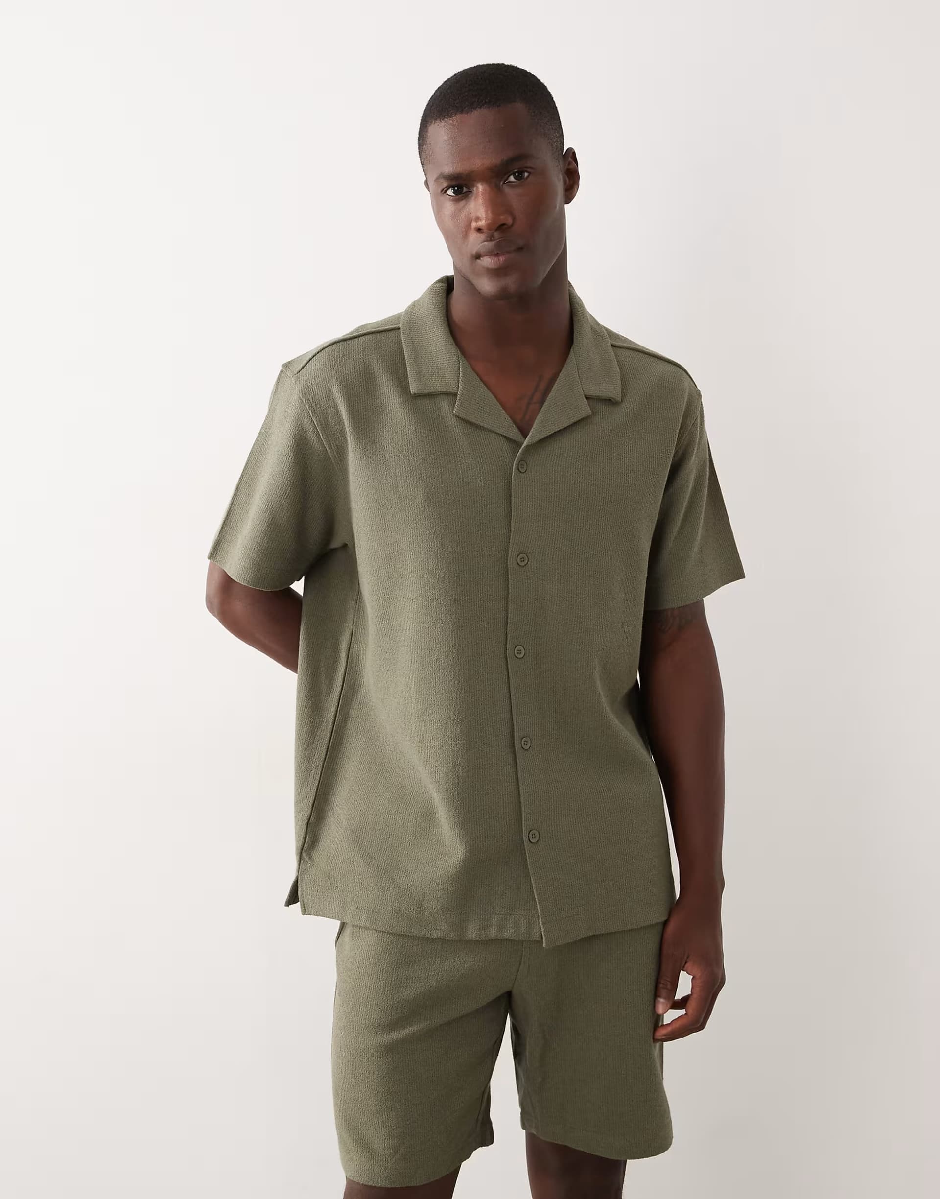 ASOS ONLY & SONS relaxed fit shirt co-ord with resort collar in olive